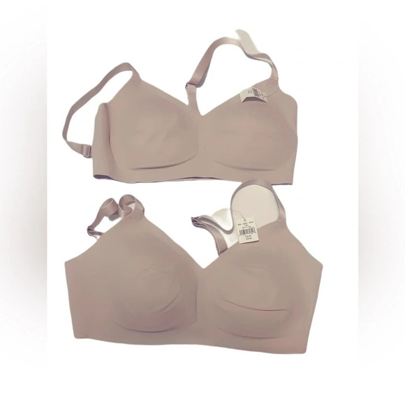 NWT 2x Aerie beige seamlesss v front strappy padded stretch comfortable bra M - Picture 2 of 2
